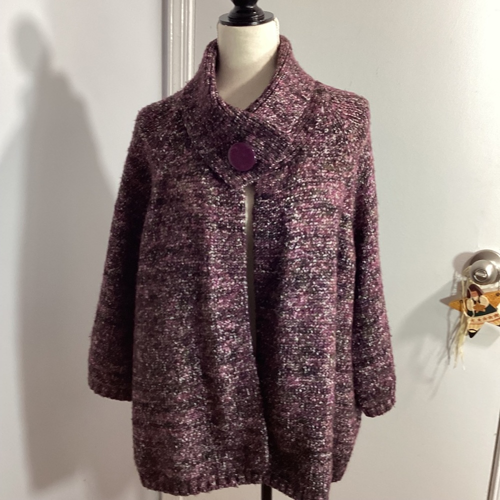 VTG TWEEDS WOMAN PLUS 2X SWEATER SHORT CARDIGAN PLUM SPECKLED - Picture 2 of 13